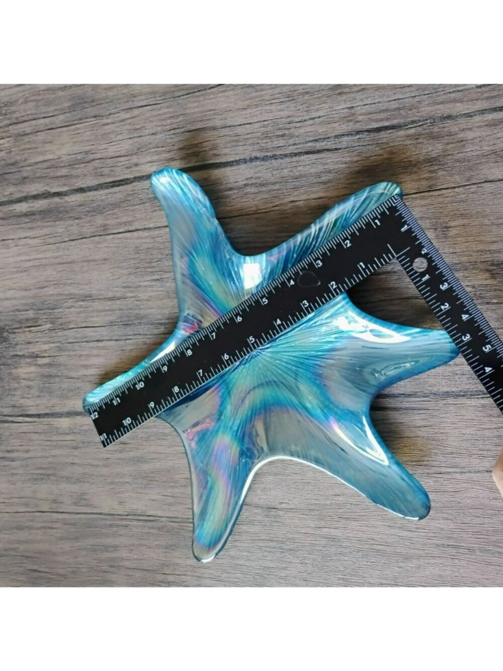 Akcam Iridescent Turkish Art Glass Starfish Platter Tray 12" Blue Coastal Decor - Picture 3 of 5